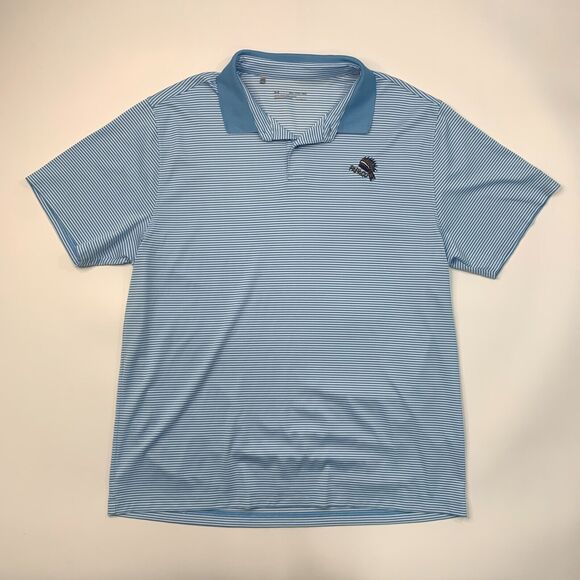 Under Armour Shirt Men 2XL XXL Blue/White Striped HeatGear Performance Golf Polo - Picture 2 of 11